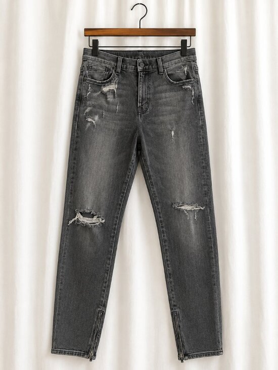 Ksubi Denim - Ksubi Spray On Hell Cat Ripped Jeans Women’s 30 Carbon Black Skinny Zip Ankle‎